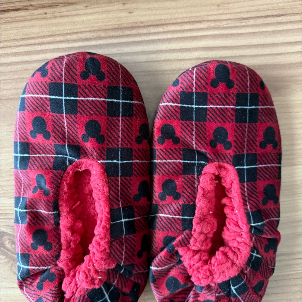 Red and Black Plaid Slippers Disney size small 5-6 adult